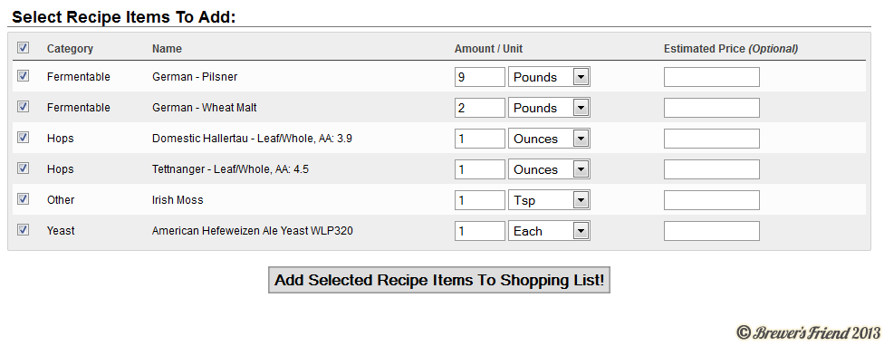 add recipe to shopping list